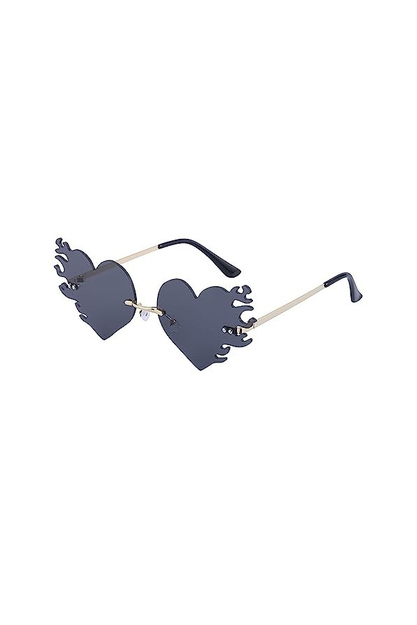 LJCZKA Lunettes de Soleil Coeur Flamme Femme Homme, Hippie Lunettes Sans Monture Rave Halloween Fête Unisexe Protection UV