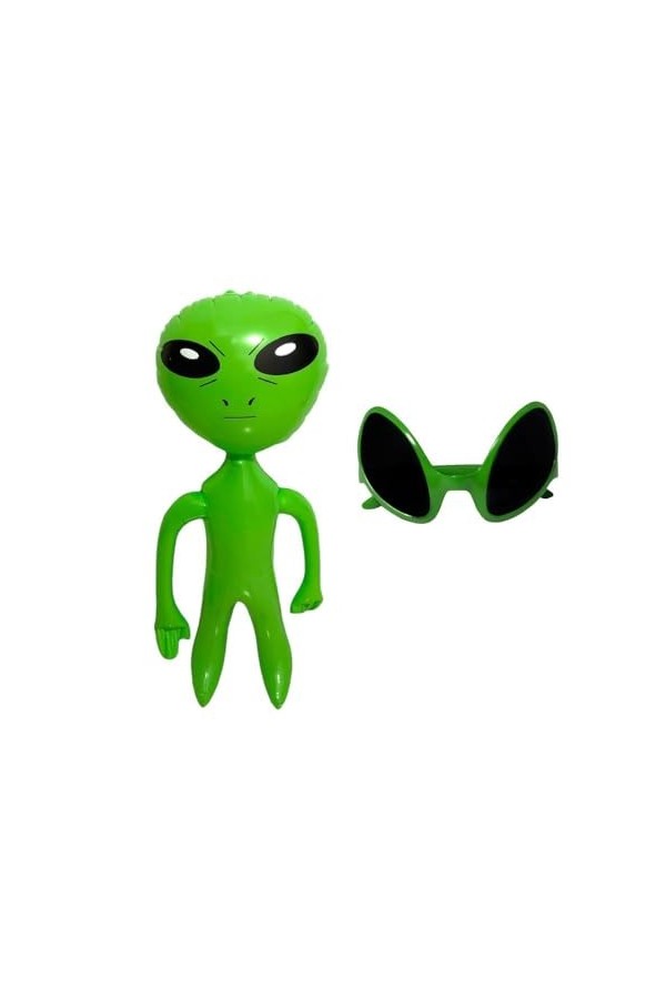 Dozer Alien Gonflable 64 cm Vert avec Lunettes de Soleil UV 400 Protection Pack de 2 Lunettes Alien 