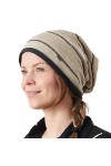 CHARM Bonnet Lin Léger Souples Dété Homme - Femme Slouchy Chapeau Chimiothérapie Beanie Hat Linen Beige & Gris Foncé