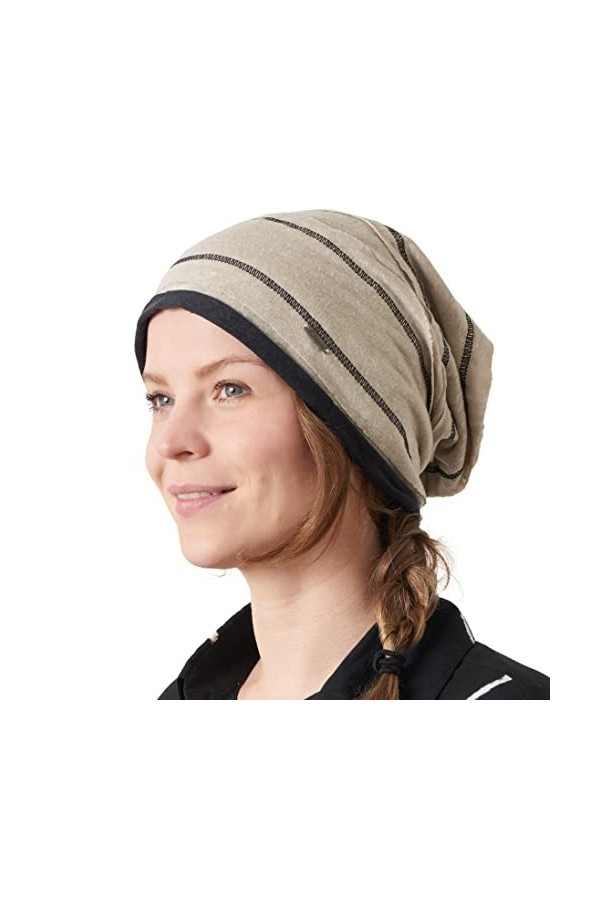 CHARM Bonnet Lin Léger Souples Dété Homme - Femme Slouchy Chapeau Chimiothérapie Beanie Hat Linen Beige & Gris Foncé