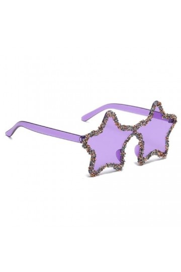 KieTeiiK Lunettes de soleil scintillantes en forme détoile vintage avec monture épaisse et strass pour femme, violet