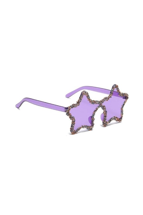 KieTeiiK Lunettes de soleil scintillantes en forme détoile vintage avec monture épaisse et strass pour femme, violet