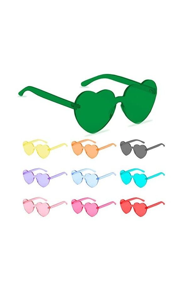 Cosy Living Lot de 10 paires de lunettes de soleil en forme de cœur - Rétro transparent - Lunettes de soleil en forme de cœur