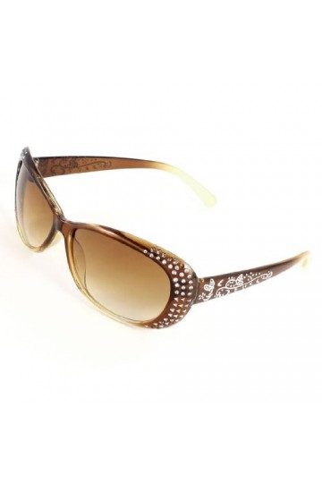 Ruilogod Lady Brown Len pailleté strass marqueté Plein cadre Lunettes de soleil bling