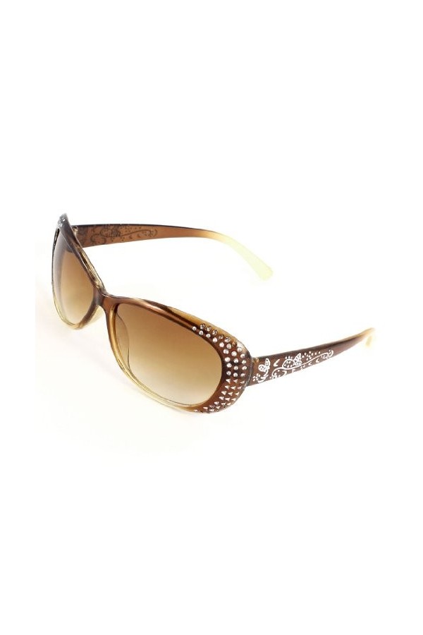 Ruilogod Lady Brown Len pailleté strass marqueté Plein cadre Lunettes de soleil bling