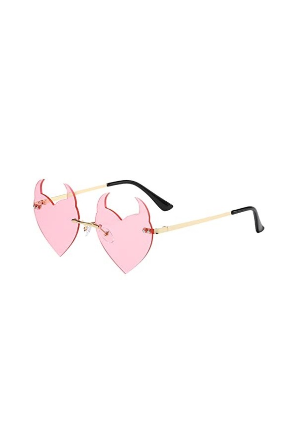 Lunettes de soleil pour femme en forme de cœur - Lunettes de soleil classiques sans monture - Vision claire - Vintage - Forme