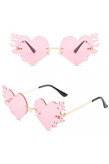 Lunettes de soleil pour femme - Lunettes de soleil classiques - Verres miroir sans cadre - Vision claire - Cœurs - Lunettes d