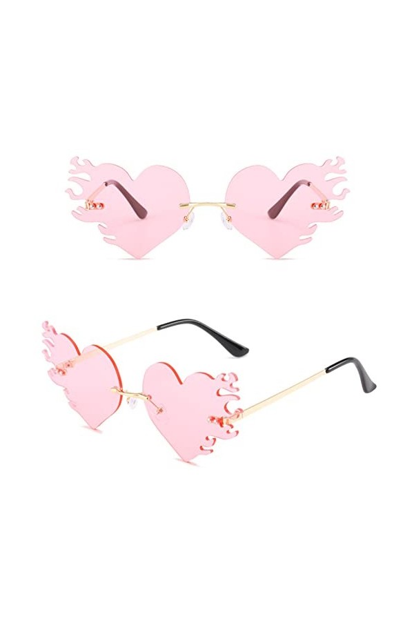 Lunettes de soleil pour femme - Lunettes de soleil classiques - Verres miroir sans cadre - Vision claire - Cœurs - Lunettes d