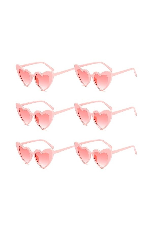 TAFACE 6pcs Lunettes De Soleil Coeur Rose, Lunettes De Soleil Vintage à La Mode, Lunettes De Soleil Coeur, Protection Uv, Lun