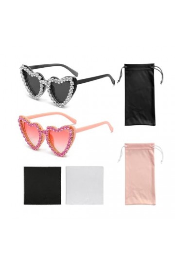 2 Paires De Lunettes De Soleil En Forme De Cœur Avec Strass, Lunettes De Soleil En Forme De Cœur En Diamant, Lunettes De Sole