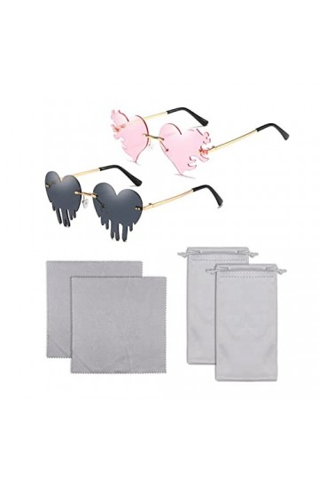 2 Lunettes De Soleil Sans Monture Avec 2 Sacs à Lunettes Et 2 Chiffons à Lunettes, Lunettes De Soleil à Flamme, Lunettes De S