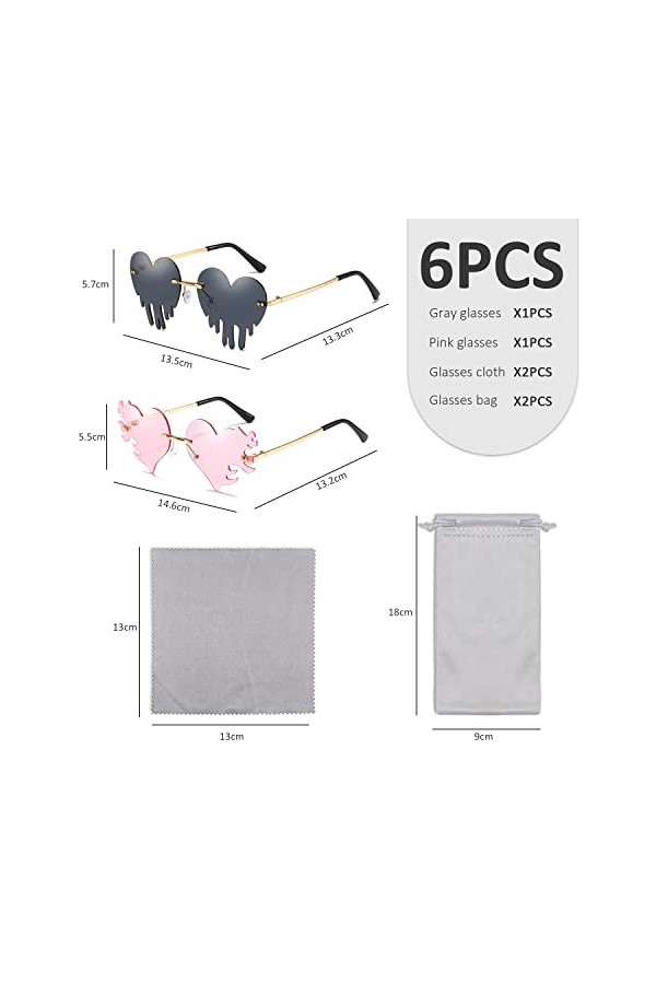 2 Lunettes De Soleil Sans Monture Avec 2 Sacs à Lunettes Et 2 Chiffons à Lunettes, Lunettes De Soleil à Flamme, Lunettes De S