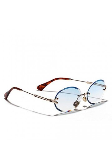 YIERJIU Lunettes Lunettes de Soleil ovales de Mode Unisexe Hommes rétro Marque Design métal Jambe sans Monture Lunettes de So