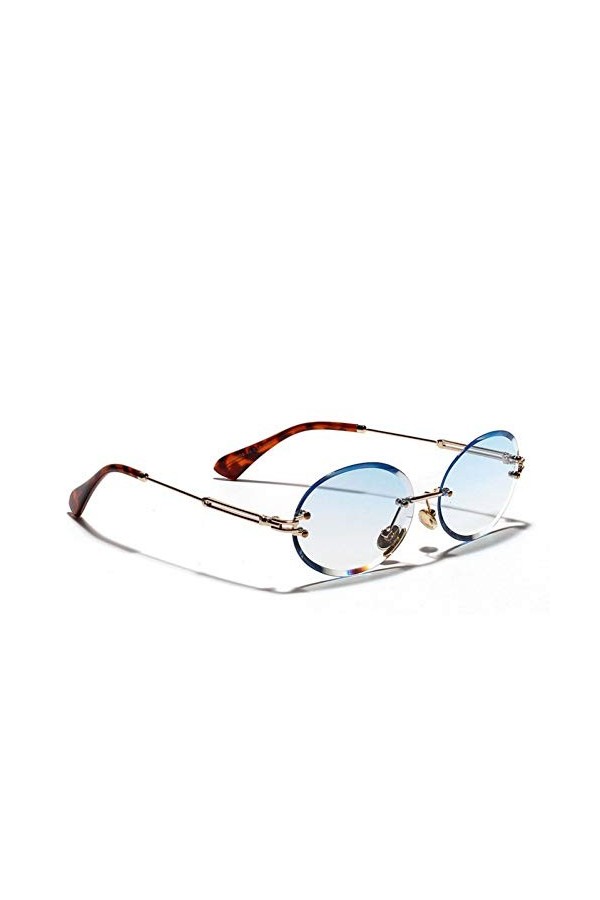 YIERJIU Lunettes Lunettes de Soleil ovales de Mode Unisexe Hommes rétro Marque Design métal Jambe sans Monture Lunettes de So