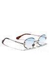 YIERJIU Lunettes Lunettes de Soleil ovales de Mode Unisexe Hommes rétro Marque Design métal Jambe sans Monture Lunettes de So