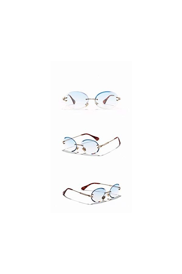 YIERJIU Lunettes Lunettes de Soleil ovales de Mode Unisexe Hommes rétro Marque Design métal Jambe sans Monture Lunettes de So