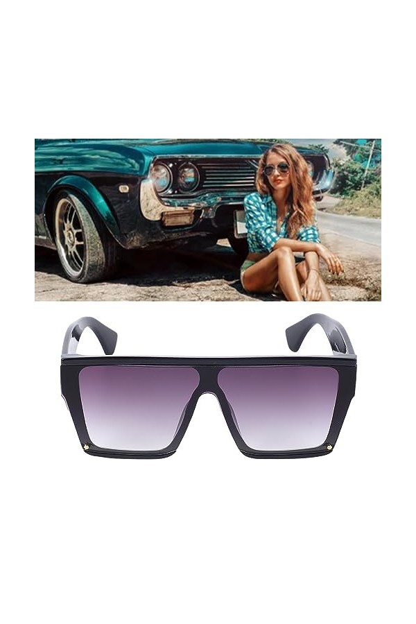 Lunettes de Soleil dextérieur, Lunettes de Soleil Rectangulaires à Monture Noire, à Grande Monture, Légères pour Les pour Fe