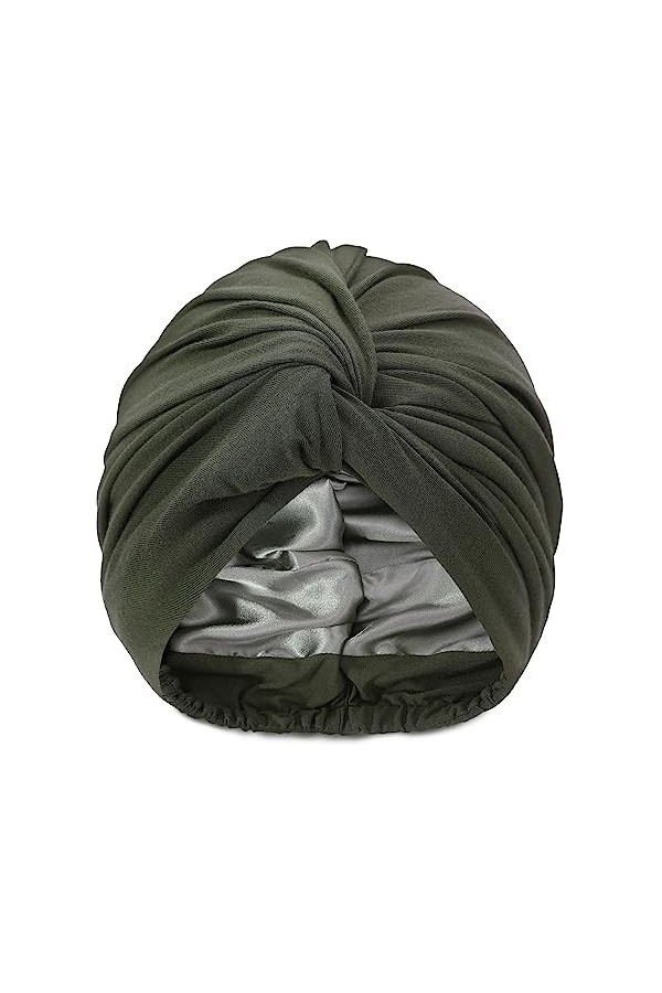 Hat Hut Turban en satin pour femme - Bonnet de sommeil en satin pour cheveux bouclés - Réglable - Turban torsadé, Vert, taill