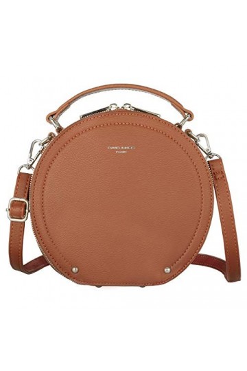 David Jones - Sac à Main Bandoulière Rond Femme - Porté Epaule Cuir PU Rigide - Besace avec Poignée Pochette Porté Croisé Tra