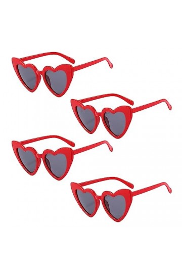MIVAIUN 4 Paires Lunettes de Soleil Coeur, Lunettes de Fête, Lunettes Vintage Coeur, Vintage Lunettes Oeil de Chat, Rouge, UV