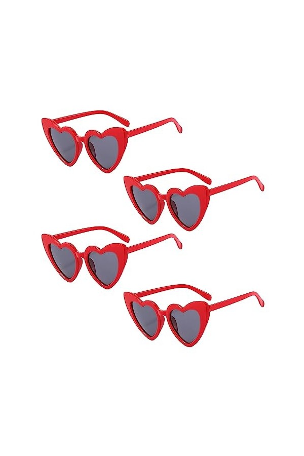 MIVAIUN 4 Paires Lunettes de Soleil Coeur, Lunettes de Fête, Lunettes Vintage Coeur, Vintage Lunettes Oeil de Chat, Rouge, UV