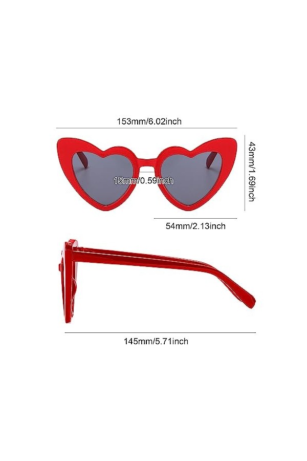 MIVAIUN 4 Paires Lunettes de Soleil Coeur, Lunettes de Fête, Lunettes Vintage Coeur, Vintage Lunettes Oeil de Chat, Rouge, UV