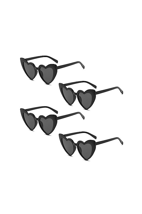 MIVAIUN 4 Paires Lunettes de Soleil Coeur, Vintage Lunettes Oeil de Chat, Lunettes de Fête Rétro, Lunettes Vintage Coeur, Noi