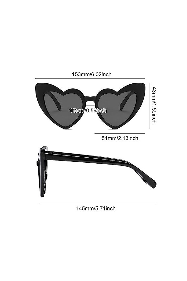 MIVAIUN 4 Paires Lunettes de Soleil Coeur, Vintage Lunettes Oeil de Chat, Lunettes de Fête Rétro, Lunettes Vintage Coeur, Noi