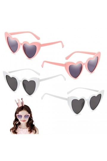MIVAIUN 4 pcs lunettes soleil en forme cœur, lunettes damour vintage mode œil de chat rétro soleil forme de cœur fantaisie c