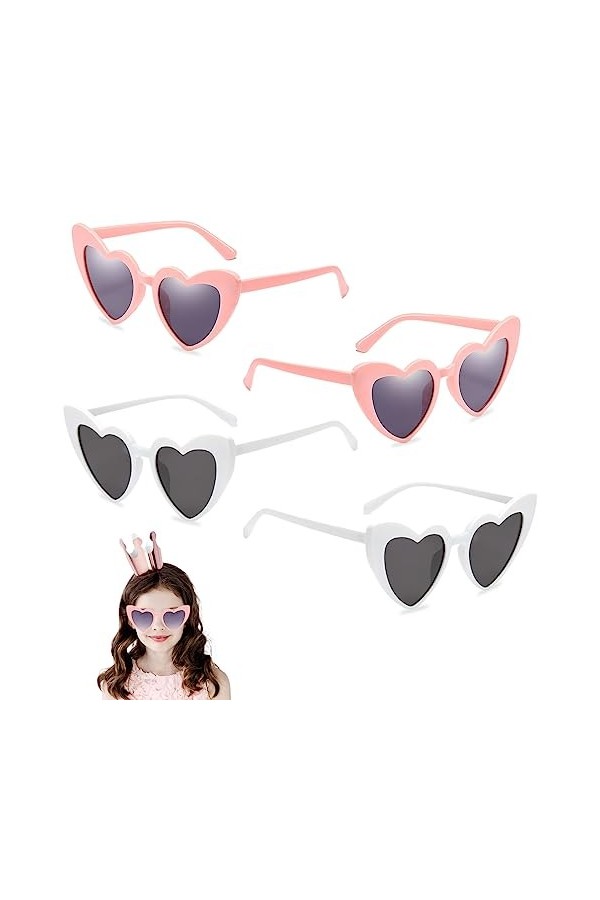 MIVAIUN 4 pcs lunettes soleil en forme cœur, lunettes damour vintage mode œil de chat rétro soleil forme de cœur fantaisie c