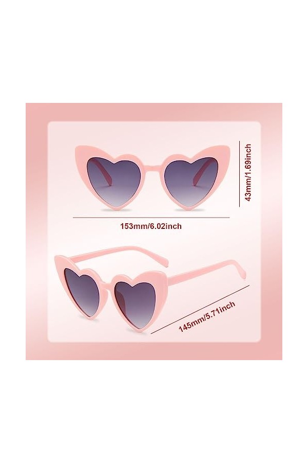 MIVAIUN 4 pcs lunettes soleil en forme cœur, lunettes damour vintage mode œil de chat rétro soleil forme de cœur fantaisie c