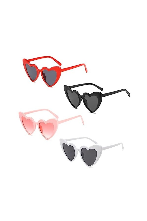 MIVAIUN 4 Paires Lunette Coeur Vintage, Vintage Lunettes Oeil de Chat, Lunettes de Soleil Homme, Lunettes de Fête, Accessoire