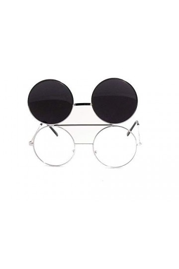 Générique lunettes de soleil rondes flip up relevable verres miroir hommes femmes steampunk monture argent verres miroir 
