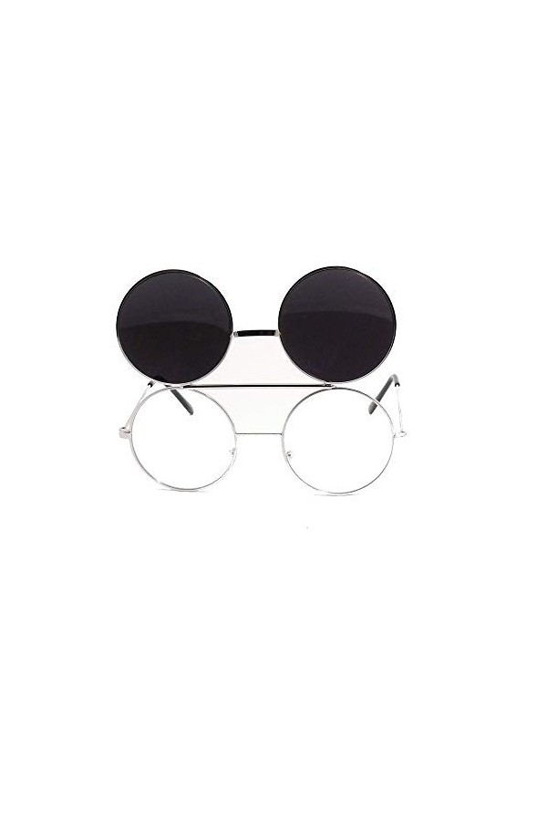 Générique lunettes de soleil rondes flip up relevable verres miroir hommes femmes steampunk monture argent verres miroir 