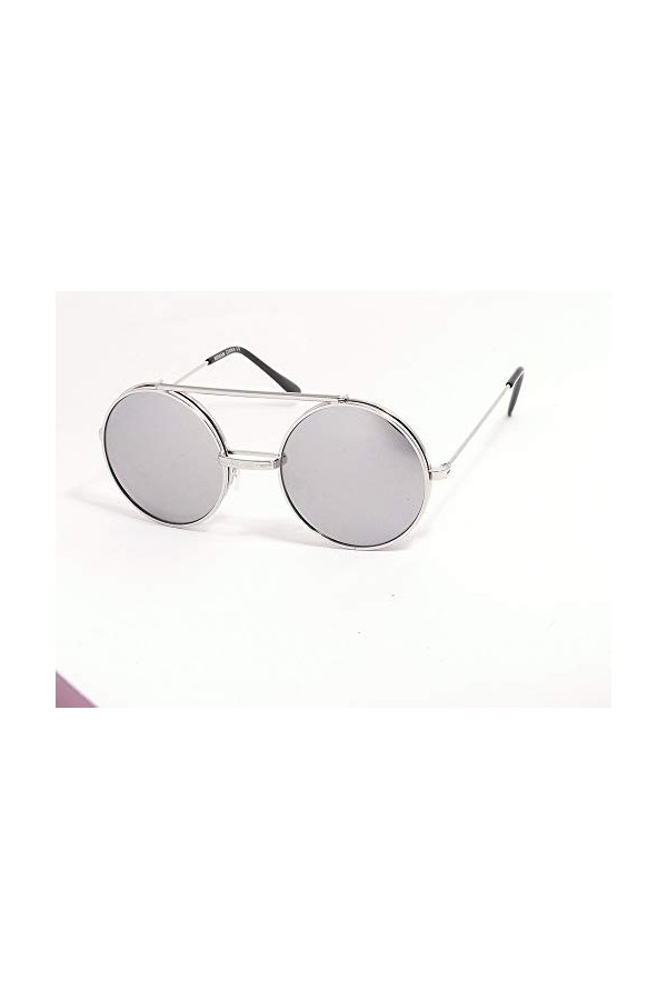 Générique lunettes de soleil rondes flip up relevable verres miroir hommes femmes steampunk monture argent verres miroir 