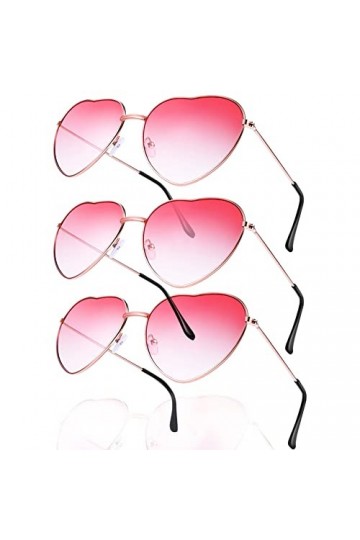 QincLing Lot de 3 paires de lunettes de soleil hippie rétro vintage lunettes de soleil cœur rouge costume lunettes de soleil 