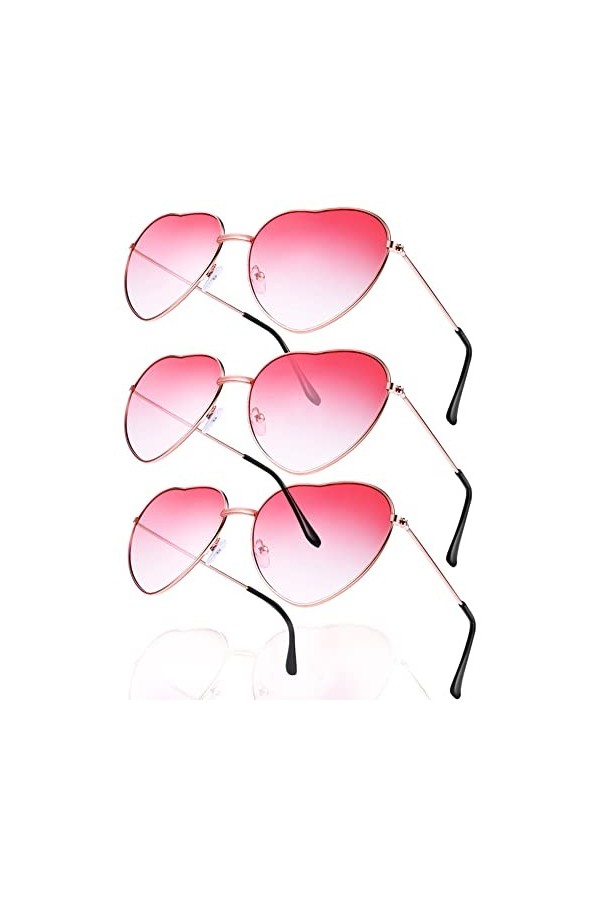 QincLing Lot de 3 paires de lunettes de soleil hippie rétro vintage lunettes de soleil cœur rouge costume lunettes de soleil 