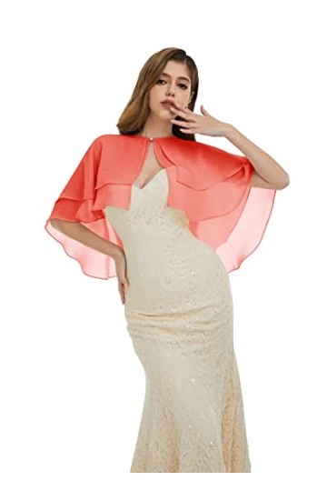 Keivvsh Châle en mousseline de soie pour femme pour robe de soirée capes de mariage, corail, taille unique