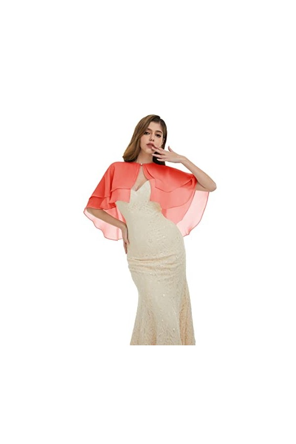 Keivvsh Châle en mousseline de soie pour femme pour robe de soirée capes de mariage, corail, taille unique