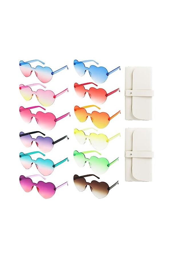 Veiteibe 12PCS de Lunettes de Soleil en Forme de Cœur,Lunettes de Fête Transparentes en Forme de Cœur,Lunettes en Forme de Cœ