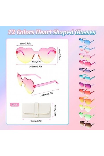Veiteibe 12PCS de Lunettes de Soleil en Forme de Cœur,Lunettes de Fête Transparentes en Forme de Cœur,Lunettes en Forme de Cœ