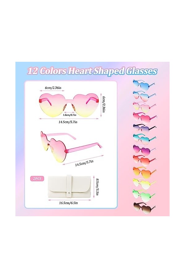 Veiteibe 12PCS de Lunettes de Soleil en Forme de Cœur,Lunettes de Fête Transparentes en Forme de Cœur,Lunettes en Forme de Cœ