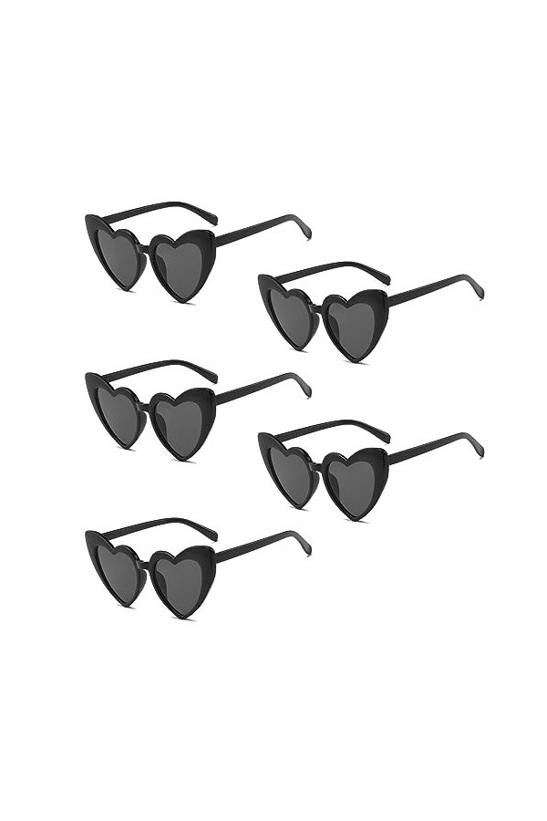 SKHAOVS Lot de 5 lunettes de soleil vintage en forme de cœur pour femme, lunettes de soleil tendance œil de chat rétro pour f
