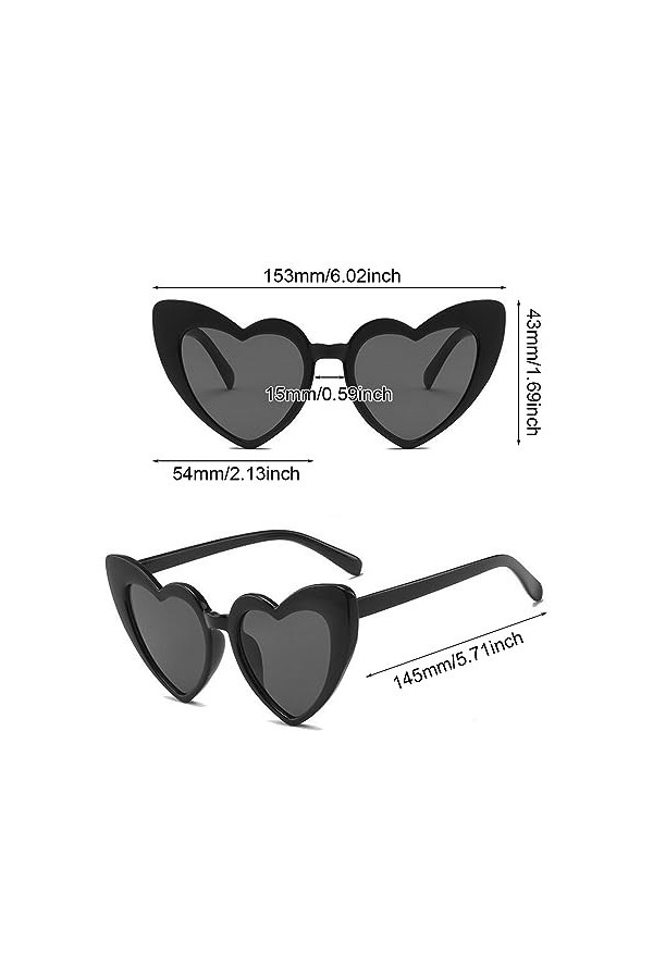 SKHAOVS Lot de 5 lunettes de soleil vintage en forme de cœur pour femme, lunettes de soleil tendance œil de chat rétro pour f