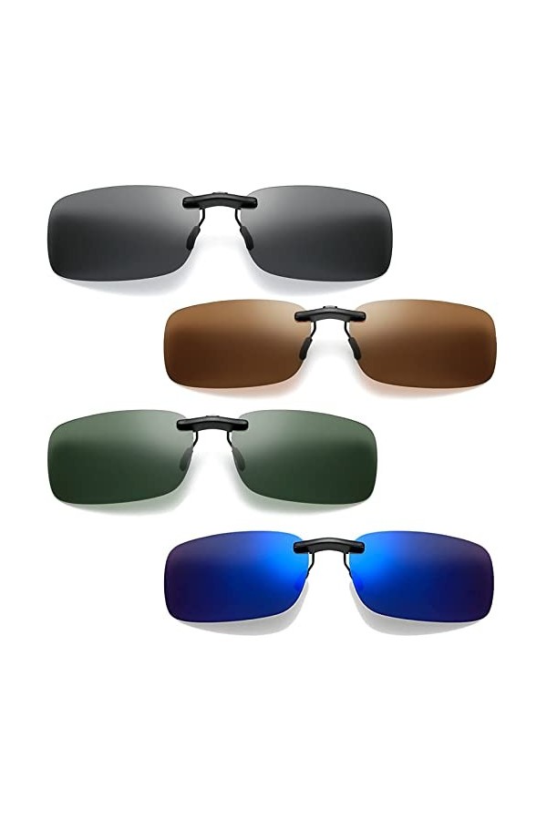 Mikqky 4 Pièces Clip Solaire pour Lunettes De Vue, Lunettes de Soleil, Lunettes Polarisant, 4 Couleurs, Hommes et Femmes