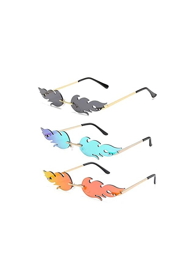 3 Pièces Lunettes de Flamme, Lunettes Sans Flamme, Lunettes Punk Vintage, Lunettes Créatives en Forme de Flamme, pour Femmes 