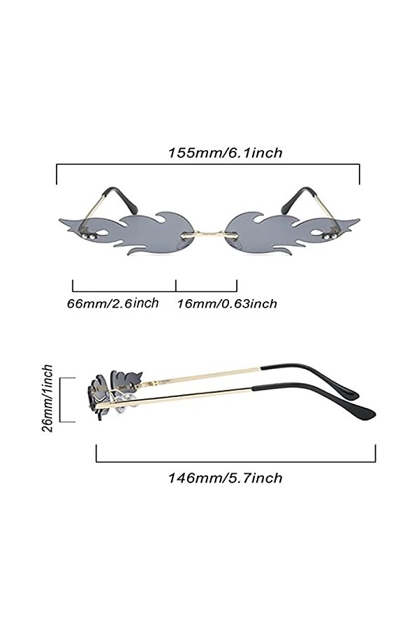 3 Pièces Lunettes de Flamme, Lunettes Sans Flamme, Lunettes Punk Vintage, Lunettes Créatives en Forme de Flamme, pour Femmes 