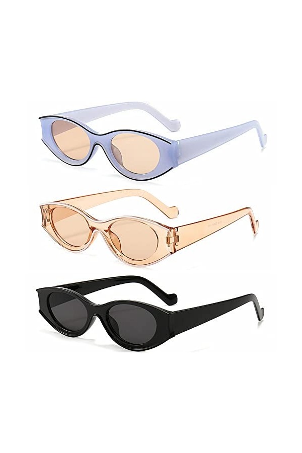 Kiwochy Lot de 3 lunettes de soleil vintage ovales pour femme - Lunettes de soleil rétro - Lunettes de soleil de sport - UV40