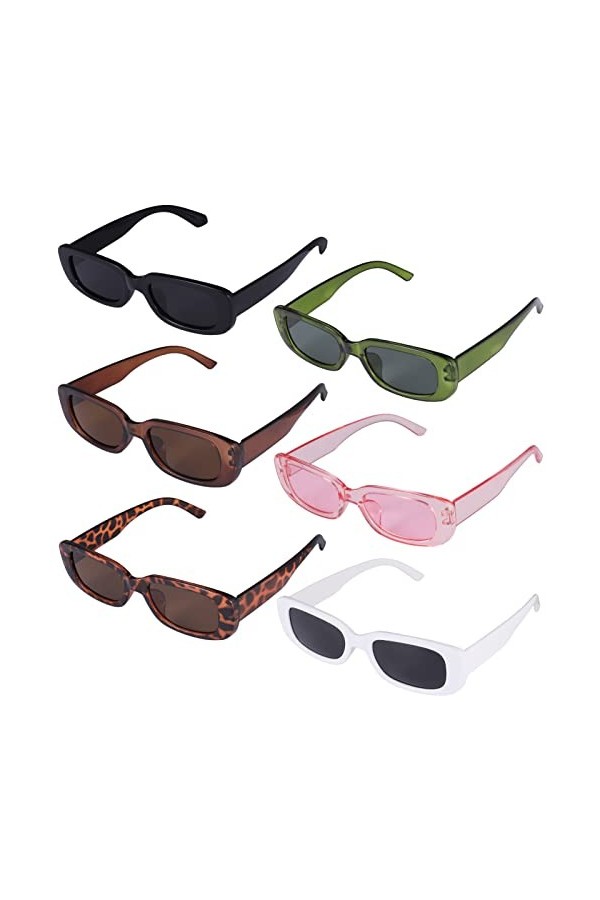 Heyu-Lotus Lot de 6 paires de lunettes de soleil rectangulaires rétro avec UV400 vintage rectangulaires pour femme