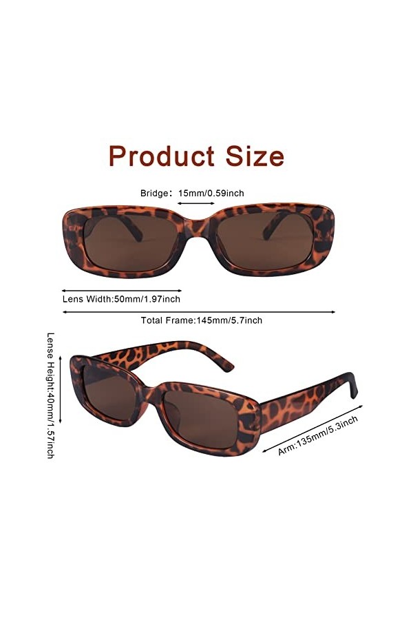 Heyu-Lotus Lot de 6 paires de lunettes de soleil rectangulaires rétro avec UV400 vintage rectangulaires pour femme